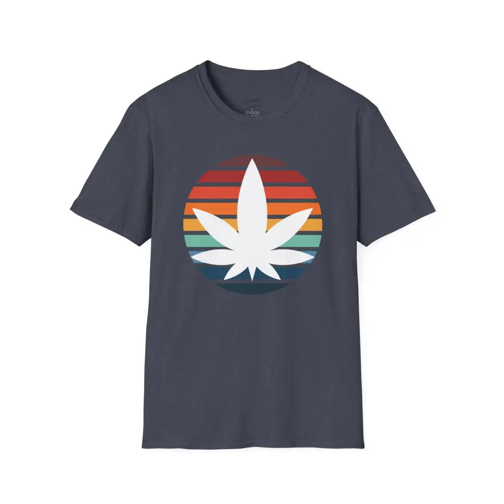 Cannabis Sun Shirt with Multicolored Sun Background - Heather Navy / S - T-Shirt