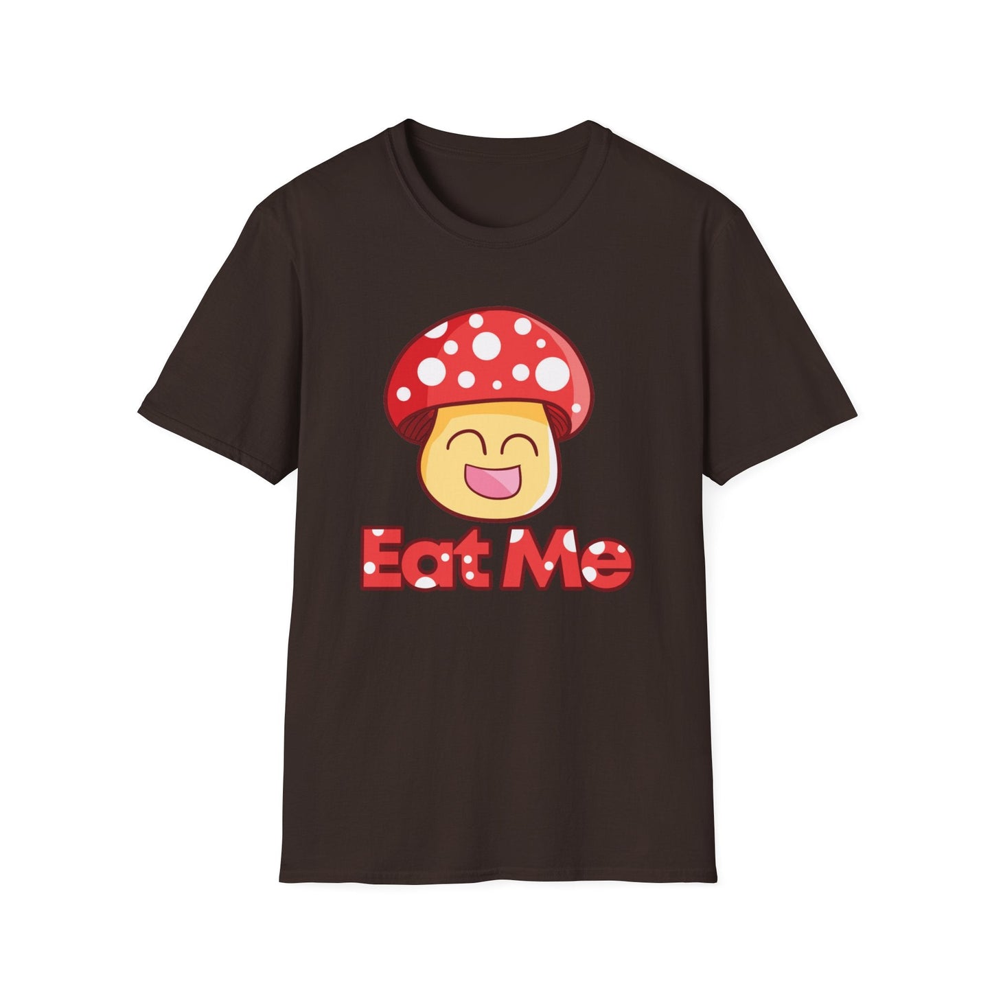 ’Eat Me’ Magic Mushroom T-Shirt – Bold Trippy and Fun - Dark Chocolate / S - T-Shirt