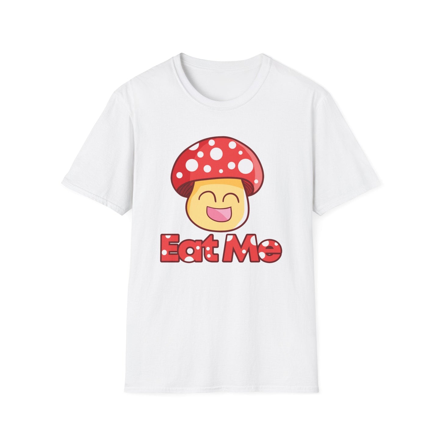 ’Eat Me’ Magic Mushroom T-Shirt – Bold Trippy and Fun - White / S - T-Shirt