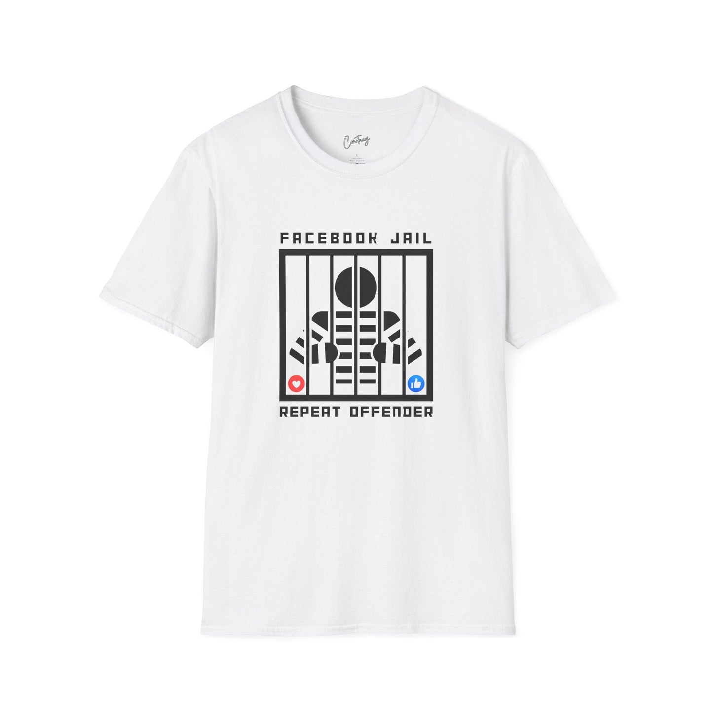 Facebook Jail Repeat Offender T-shirt | Man Behind Bars Design | Funny Social Media Protest Shirt | Get Banned in Style