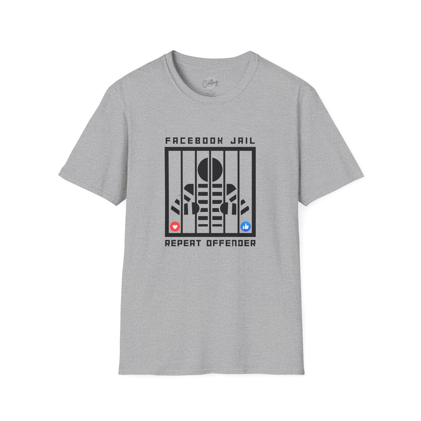 Facebook Jail Repeat Offender T-shirt | Man Behind Bars Design | Funny Social Media Protest Shirt | Get Banned in Style