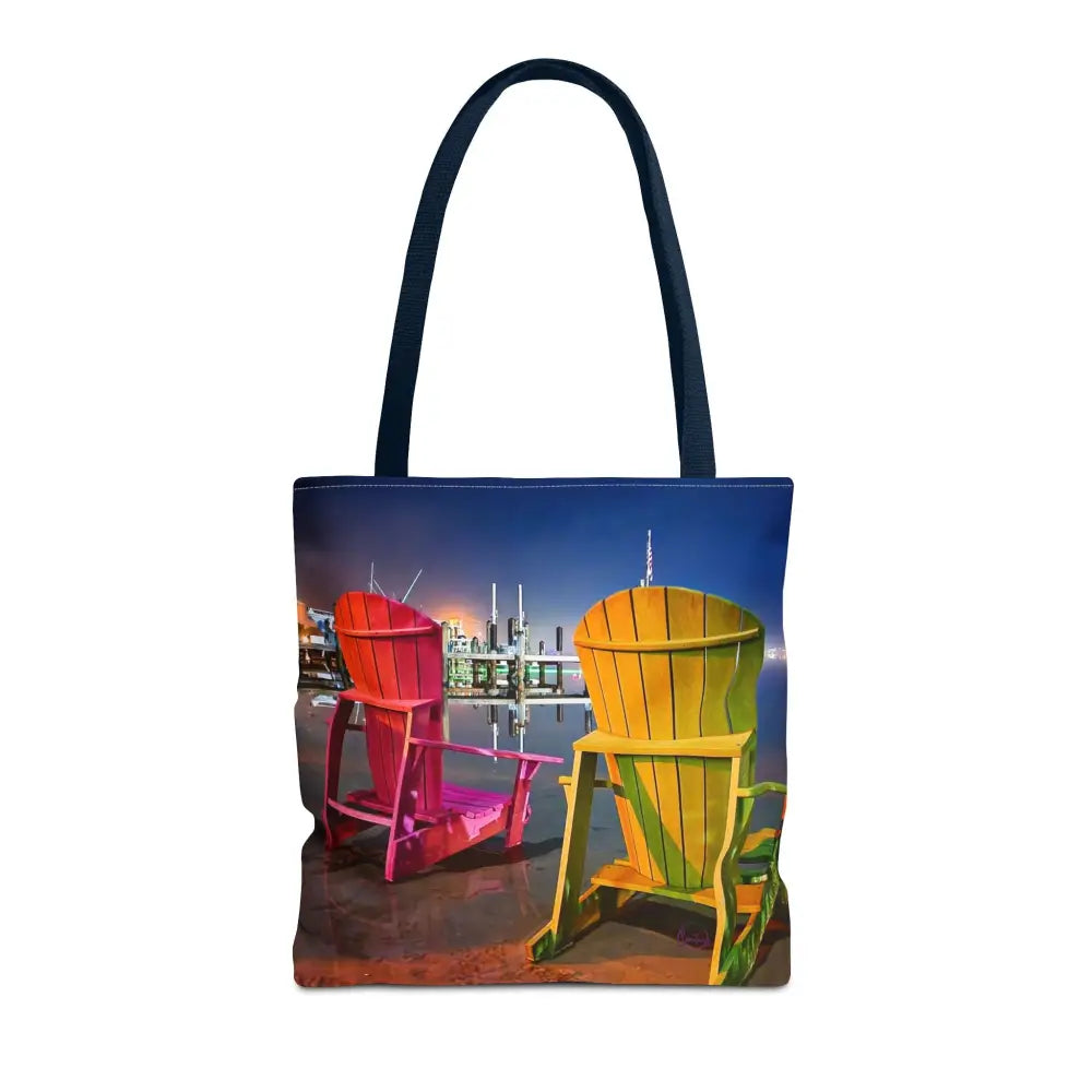 Pensacola Bay Beach Chair Breeze - Authentic Courtney Photography Tote Bag - 16’’ × 16’’ / Navy - Bags