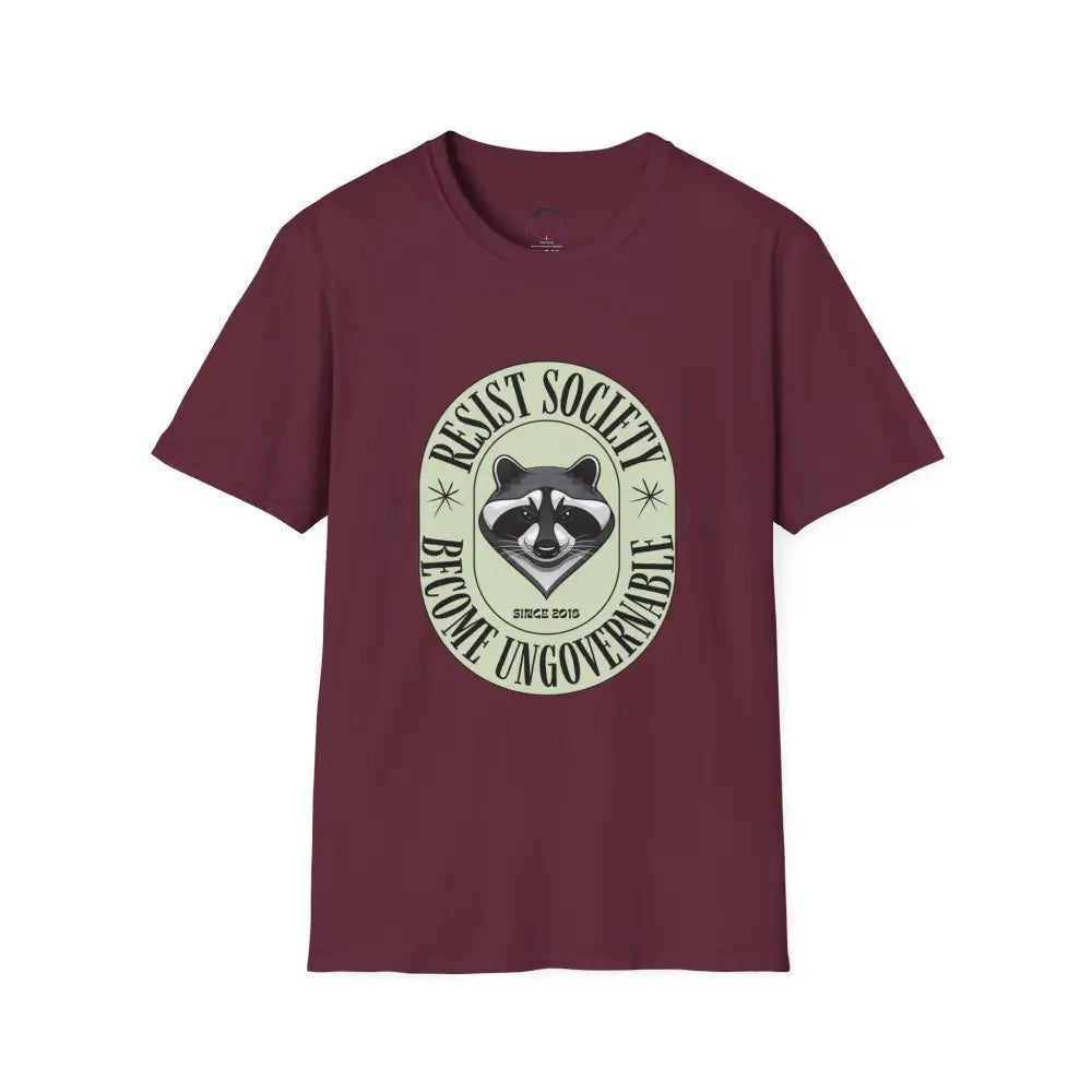 Resist Society Become Ungovernable Funny Raccoon T-shirt | Rebellious Raccoon Design | Cool Bold Protest Shirt | Unique