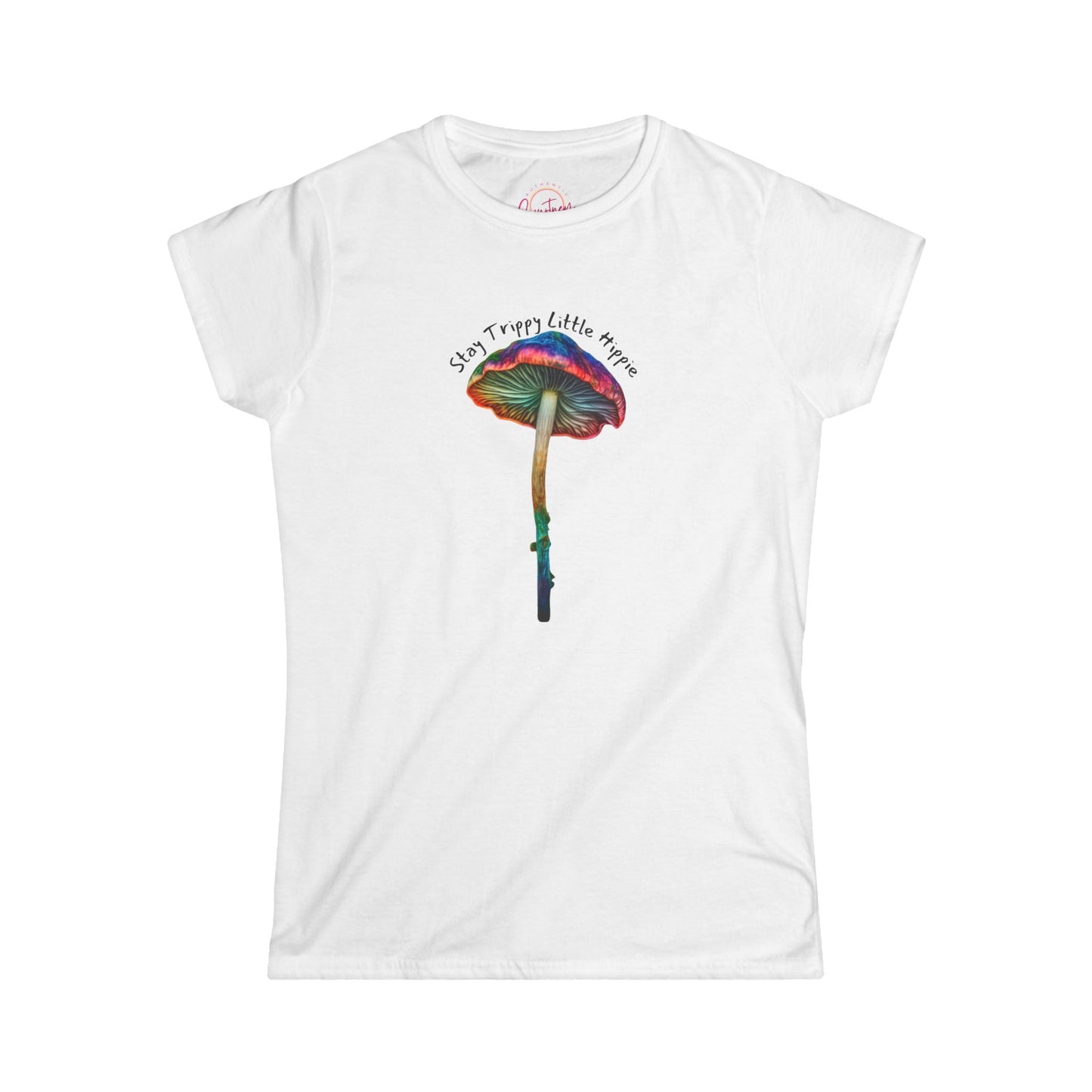 ’Stay Trippy Little Hippie’ Colorful Mushroom Graphic Tee - White / L - T-Shirt
