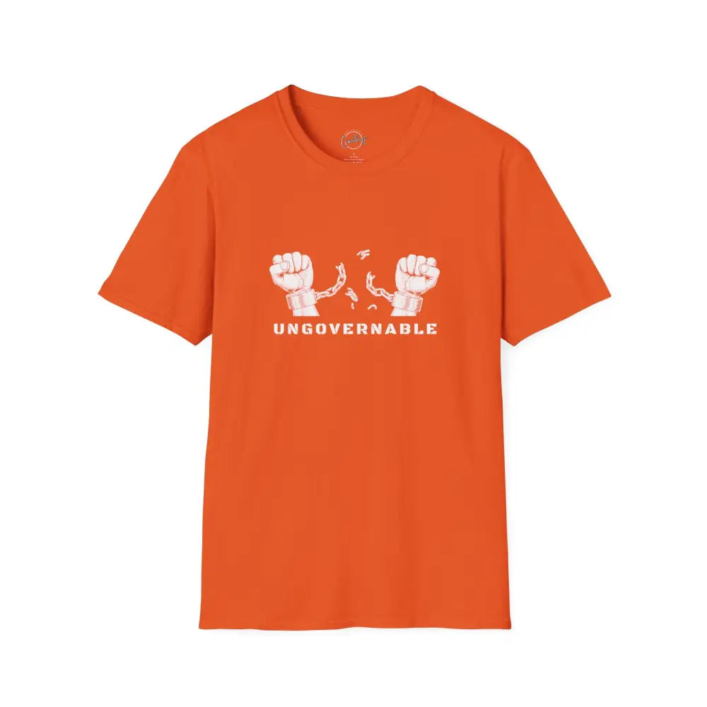 Ungovernable Handcuffs Breaking Free T-Shirt | Rebel Freedom Tee | Novelty Break the Chains Shirt - S / Orange - T-Shirt