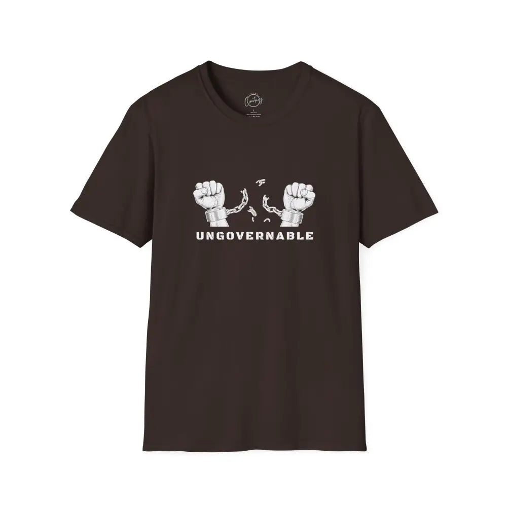 Ungovernable Handcuffs Breaking Free T-Shirt | Rebel Freedom Tee | Novelty Break the Chains Shirt - S / Dark Chocolate