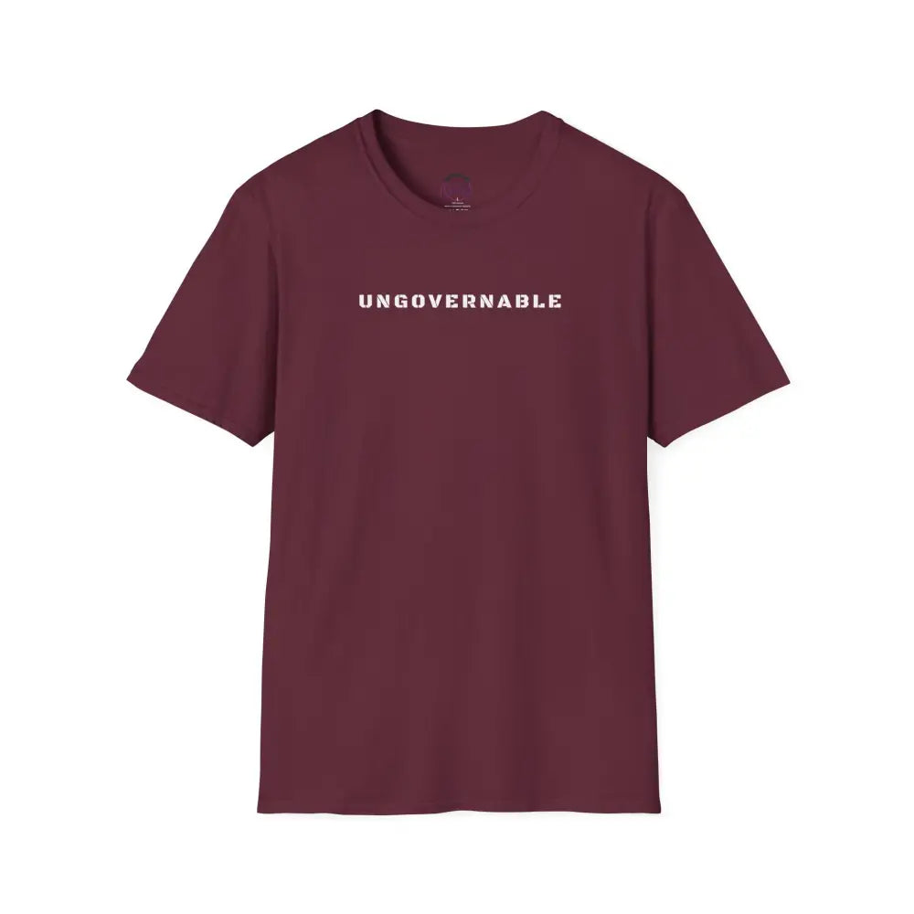 Ungovernable T-Shirt | Distressed Block Letters | Bold Statement Tee - S / Maroon - T-Shirt
