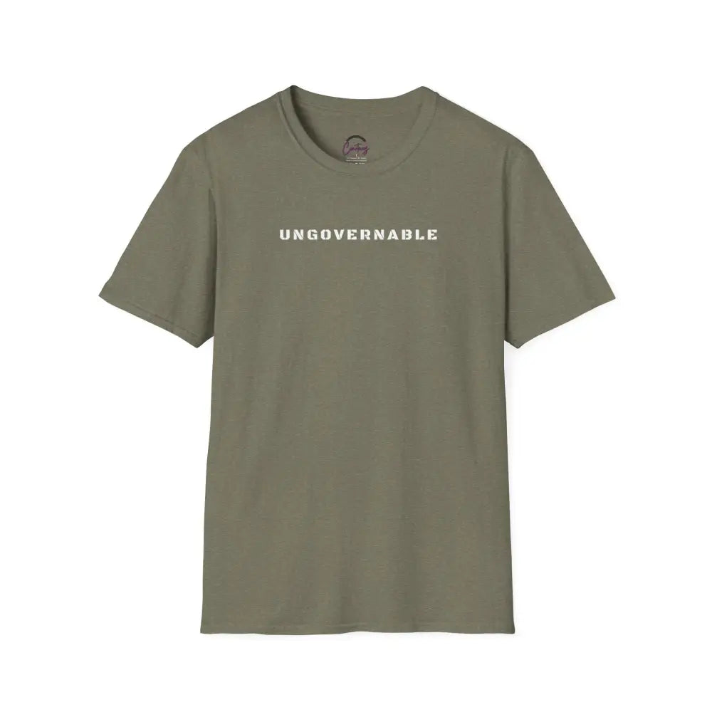 Ungovernable T-Shirt | Distressed Block Letters | Bold Statement Tee - S / Heather Military Green - T-Shirt