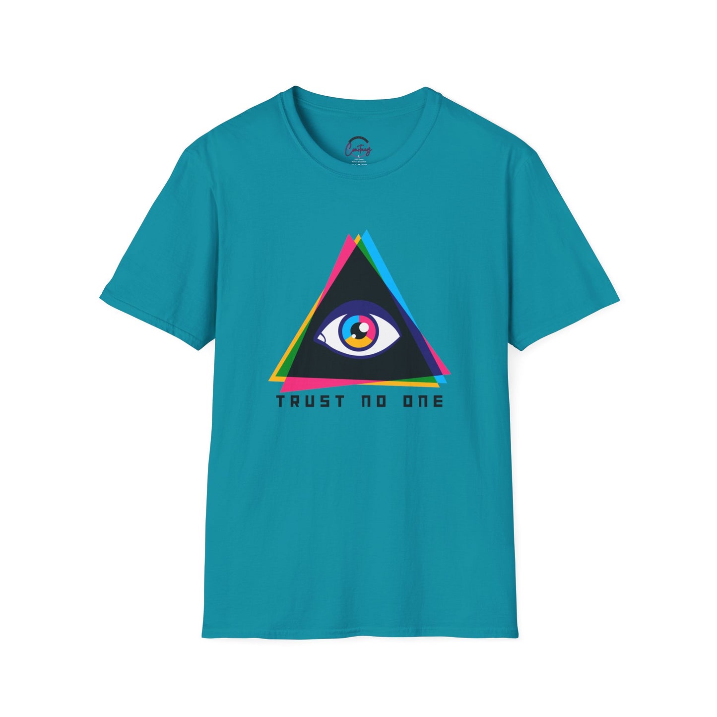Trust No One Evil Eye Illuminati Novelty T-Shirt | Conspiracy Theory Shirt | Mystic Eye Tee - S / Tropical Blue