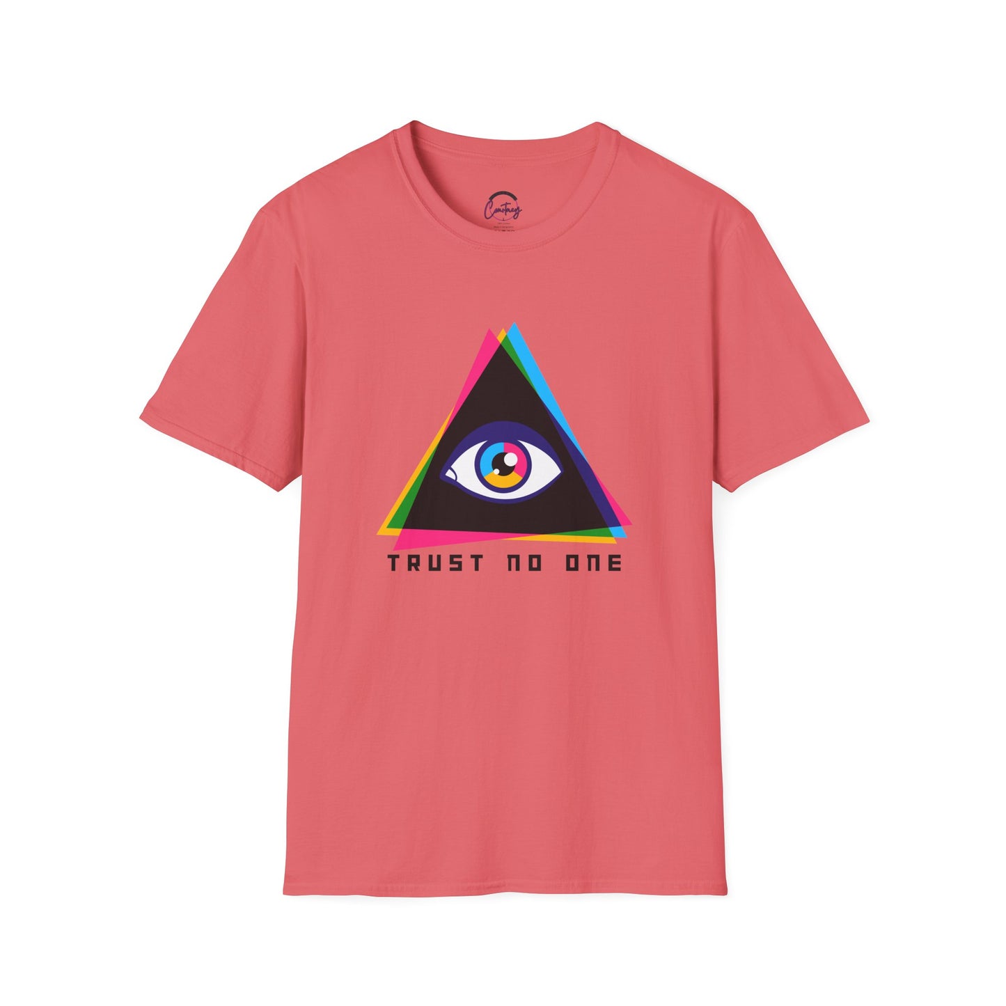 Trust No One Evil Eye Illuminati Novelty T-Shirt | Conspiracy Theory Shirt | Mystic Eye Tee - S / Coral Silk - T-Shirt