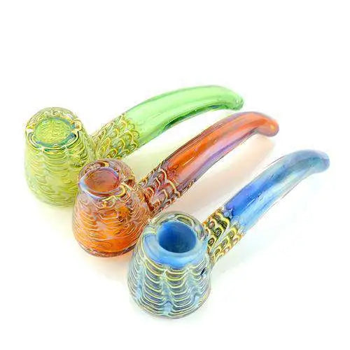 5’’ Glass Sherlock Hand Pipe w/ Spider Web Design - Dry Pipe