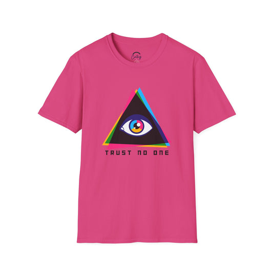 Trust No One Evil Eye Illuminati Novelty T-Shirt | Conspiracy Theory Shirt | Mystic Eye Tee - S / Heliconia - T-Shirt