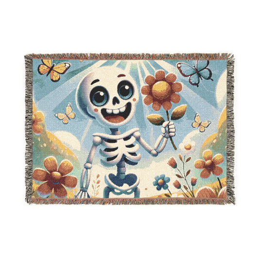 Blooming Bones 🌼💀– Woven Blanket Artwork / 52’’ × 37’’ Home Decor