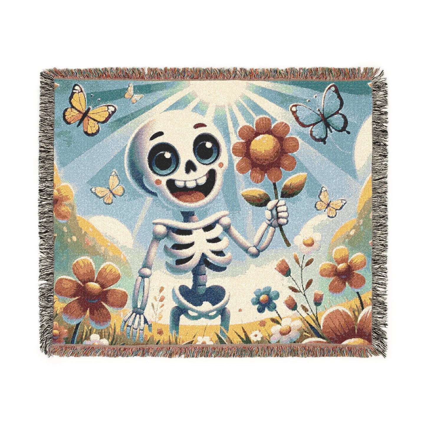 Blooming Bones 🌼💀– Woven Blanket Artwork / 60’’ × 50’’ Home Decor