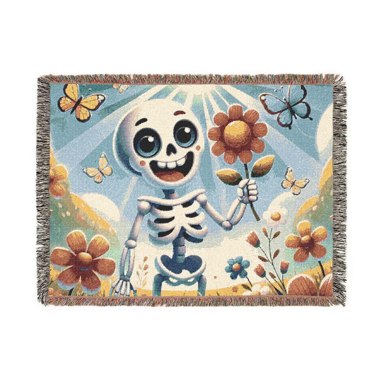 Blooming Bones 🌼💀– Woven Blanket Artwork / 80’’ × 60’’ Home Decor