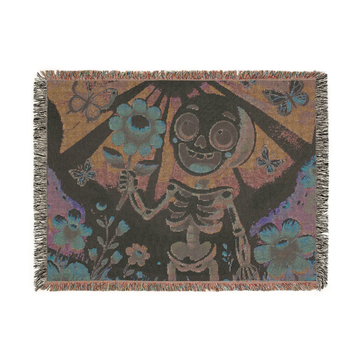 Blooming Bones 🌼💀– Woven Blanket Home Decor