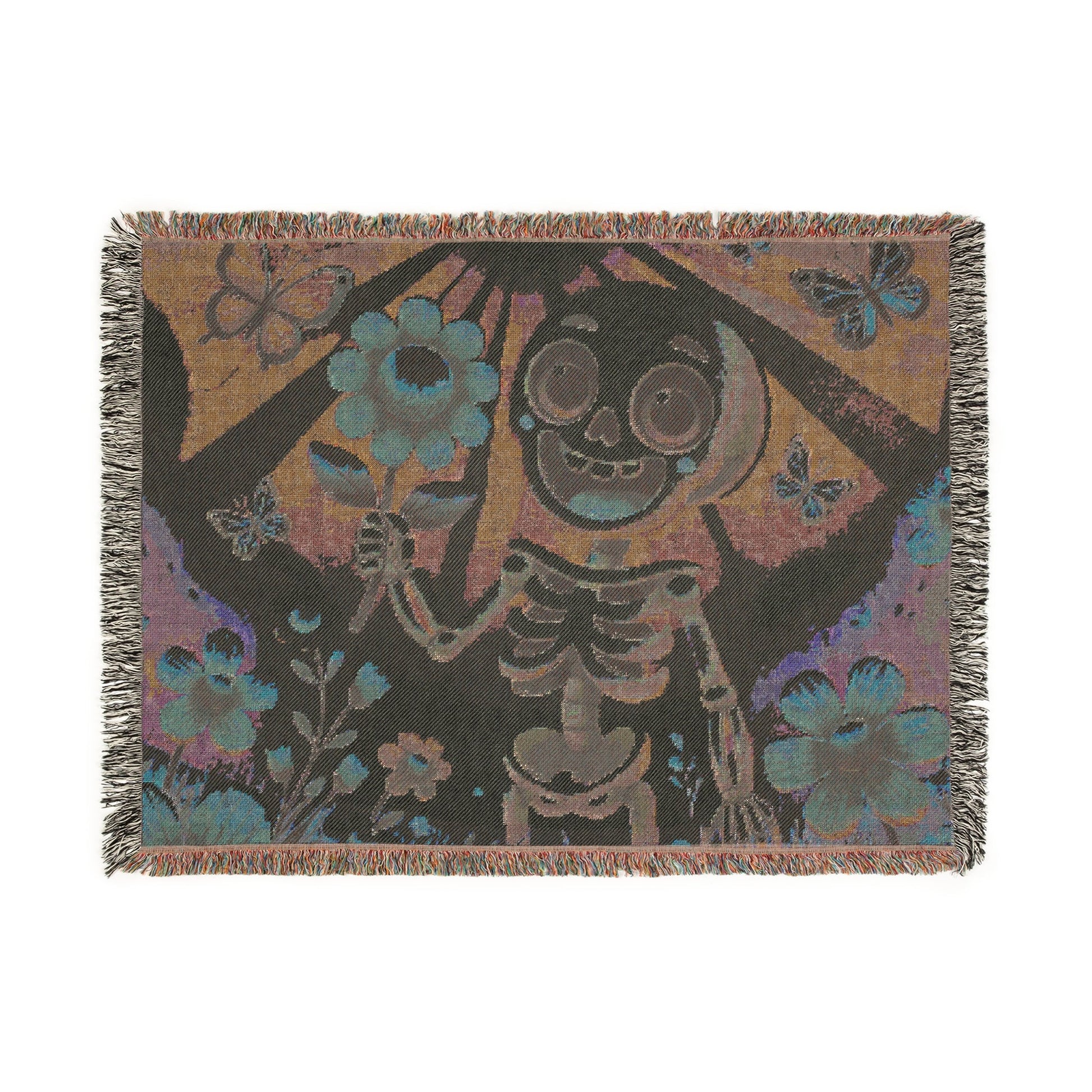 Blooming Bones 🌼💀– Woven Blanket Home Decor