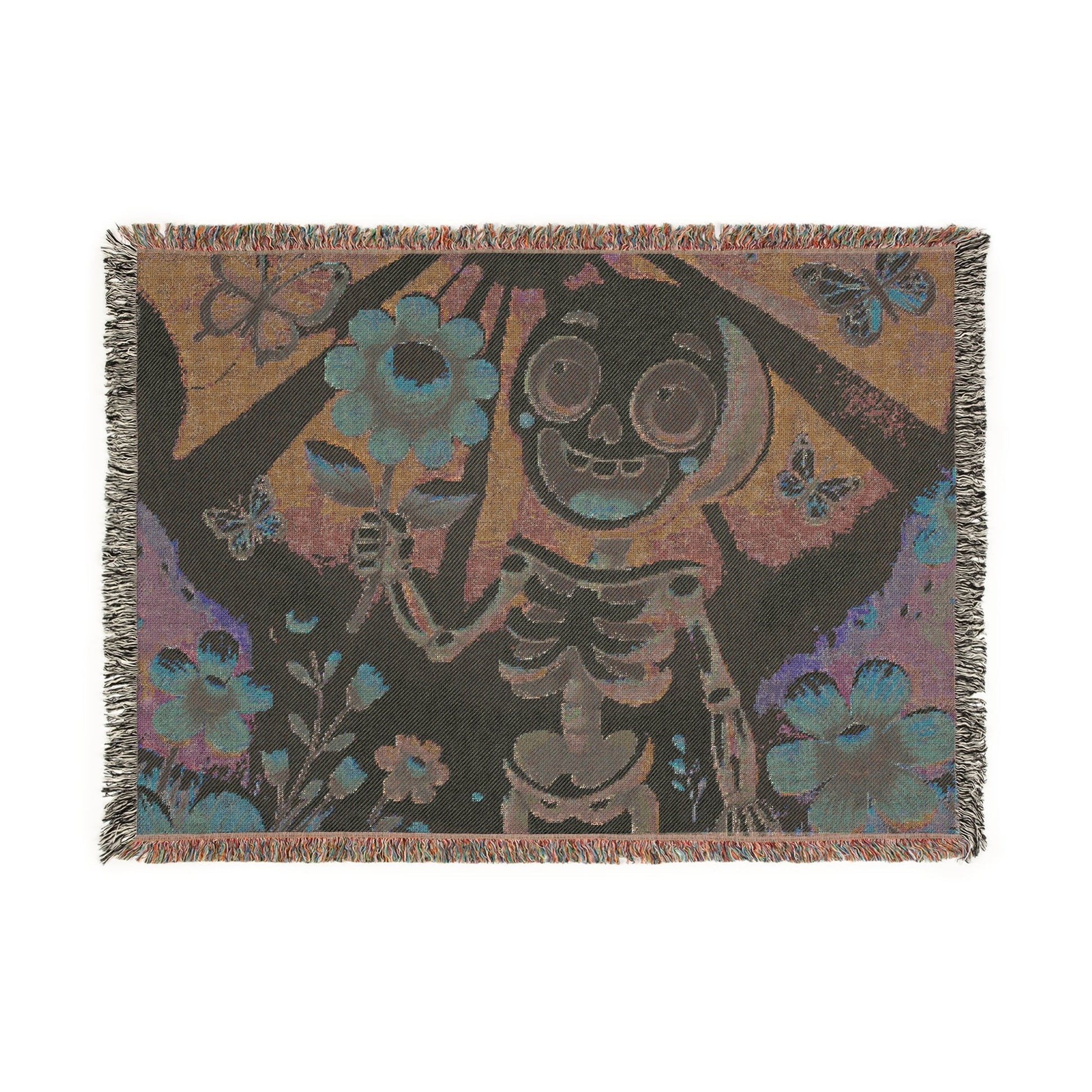 Blooming Bones 🌼💀– Woven Blanket Home Decor