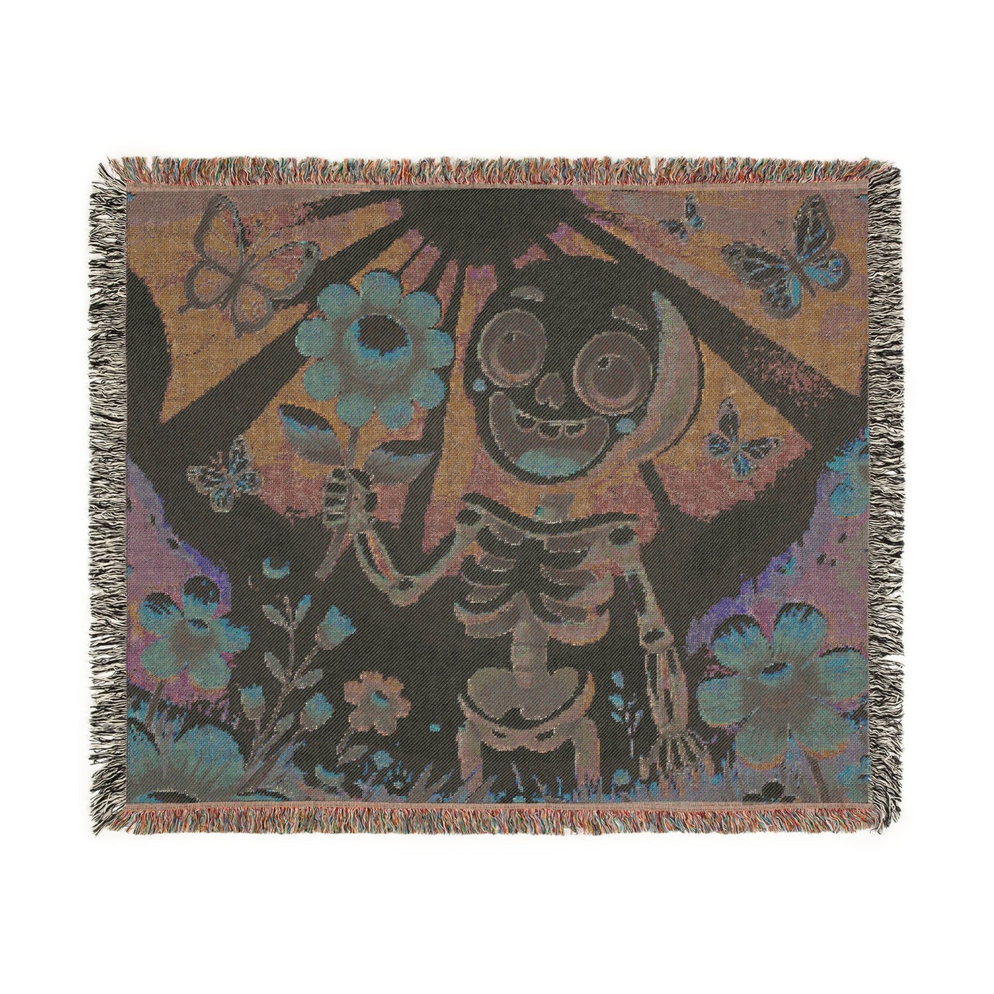 Blooming Bones 🌼💀– Woven Blanket Home Decor