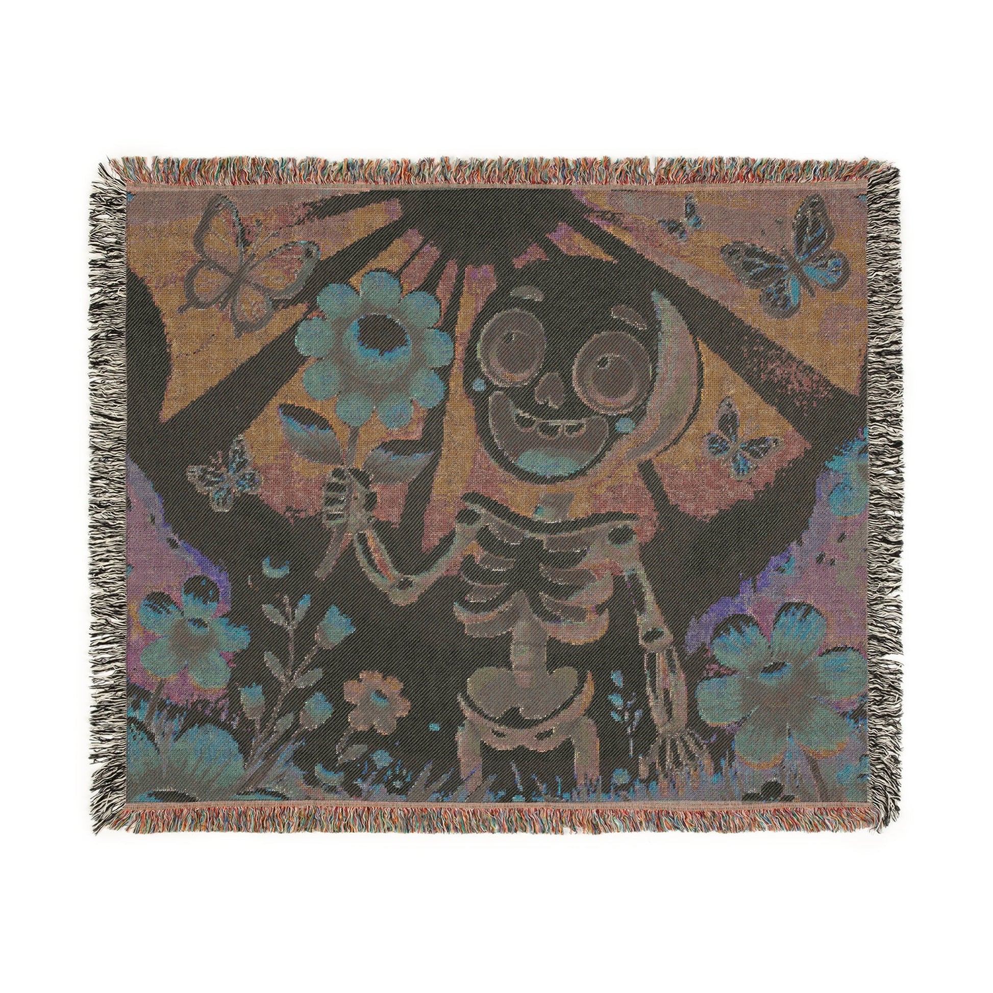 Blooming Bones 🌼💀– Woven Blanket Home Decor