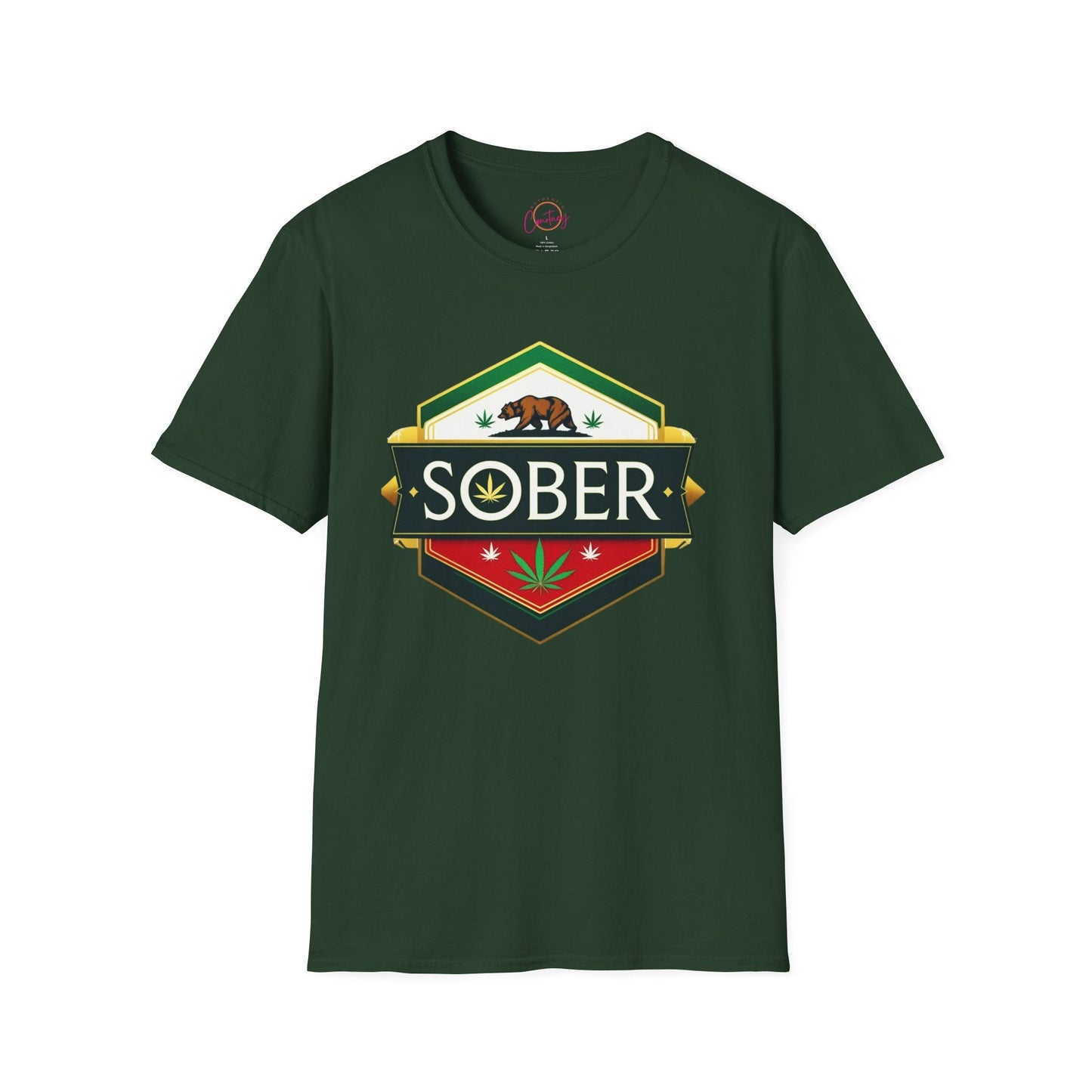 California Sober Shirt – Weed Leaf Design | Funny Cannabis Recovery Tee - S / Forest Green - T-Shirt