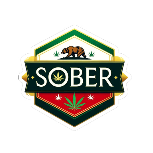 California Sober Sticker – Funny Weed Leaf Sobriety Decal | Kiss-Cut Vinyl - 3’’ × 3’’ / White - Paper products