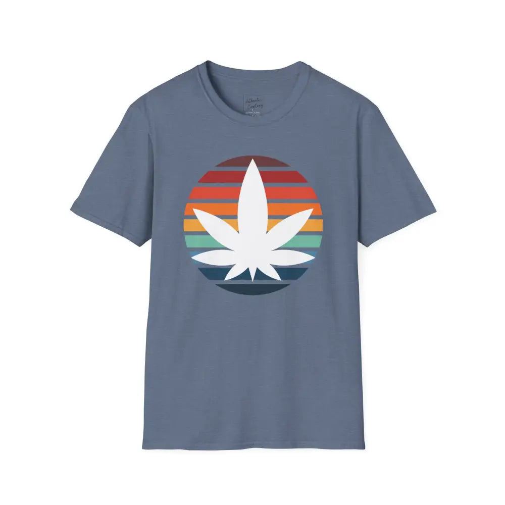 Cannabis Sun Shirt with Multicolored Sun Background - Heather Indigo / S - T-Shirt