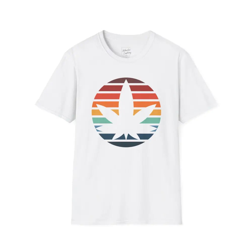 Cannabis Sun Shirt with Multicolored Sun Background - White / S - T-Shirt