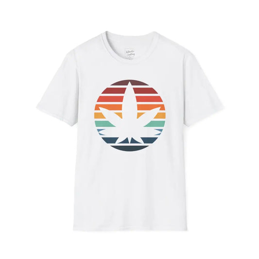 Cannabis Sun Shirt with Multicolored Sun Background - White / S - T-Shirt