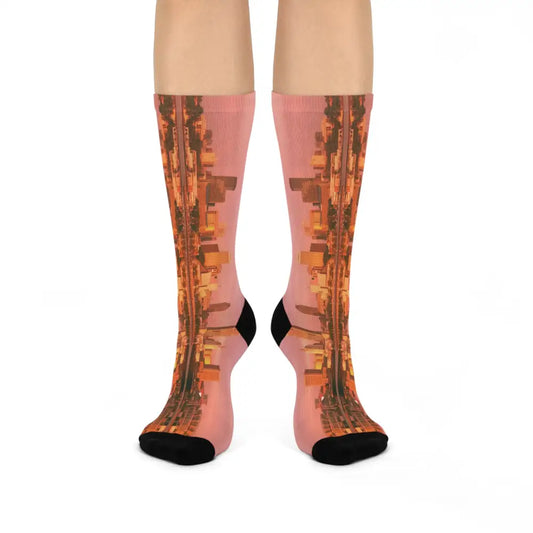 Cleveland Skyline Cushioned Crew Socks - White / One size / 3/4 Crew - All Over Prints