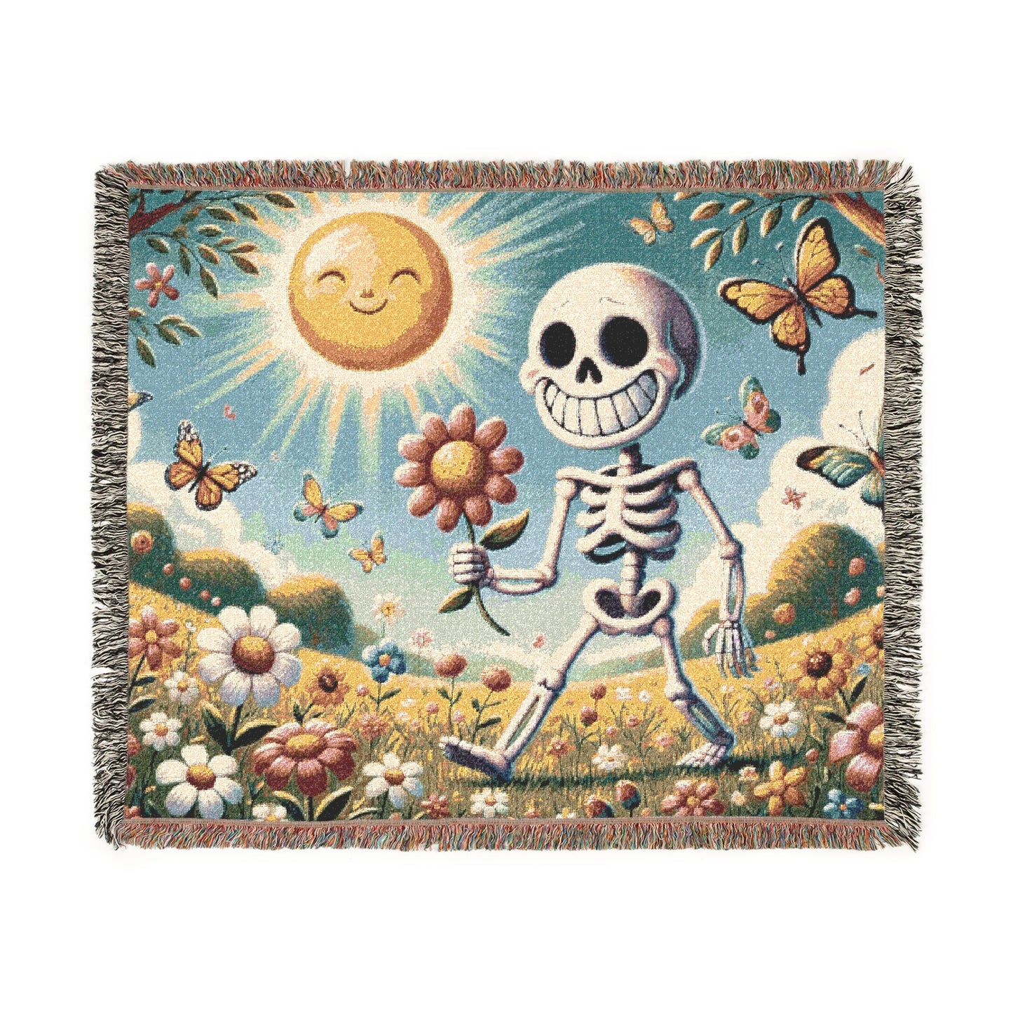 Dancing in the Sun☀️💀 – Woven Blanket Artwork / 60’’ × 50’’ Home Decor