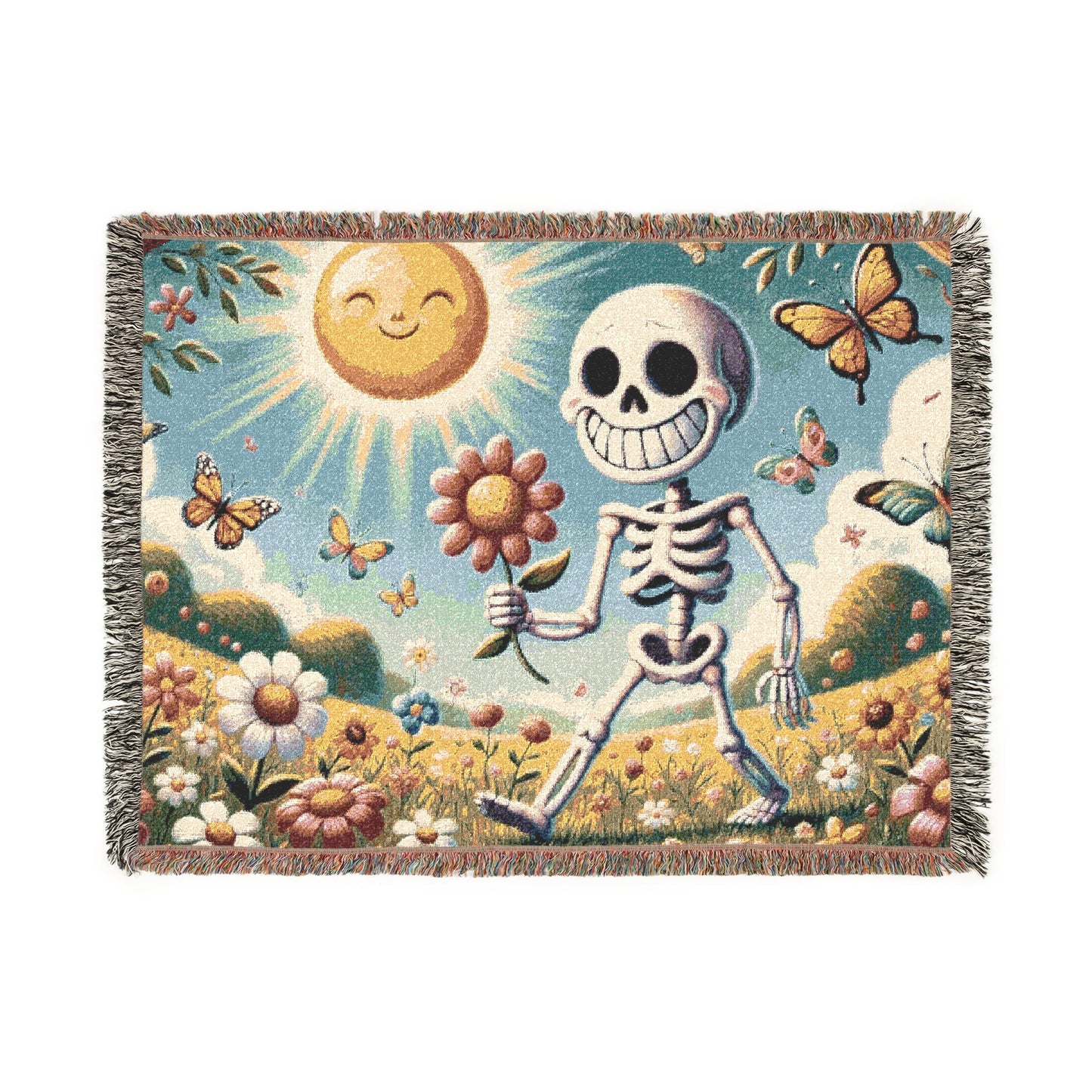 Dancing in the Sun☀️💀 – Woven Blanket Artwork / 80’’ × 60’’ Home Decor