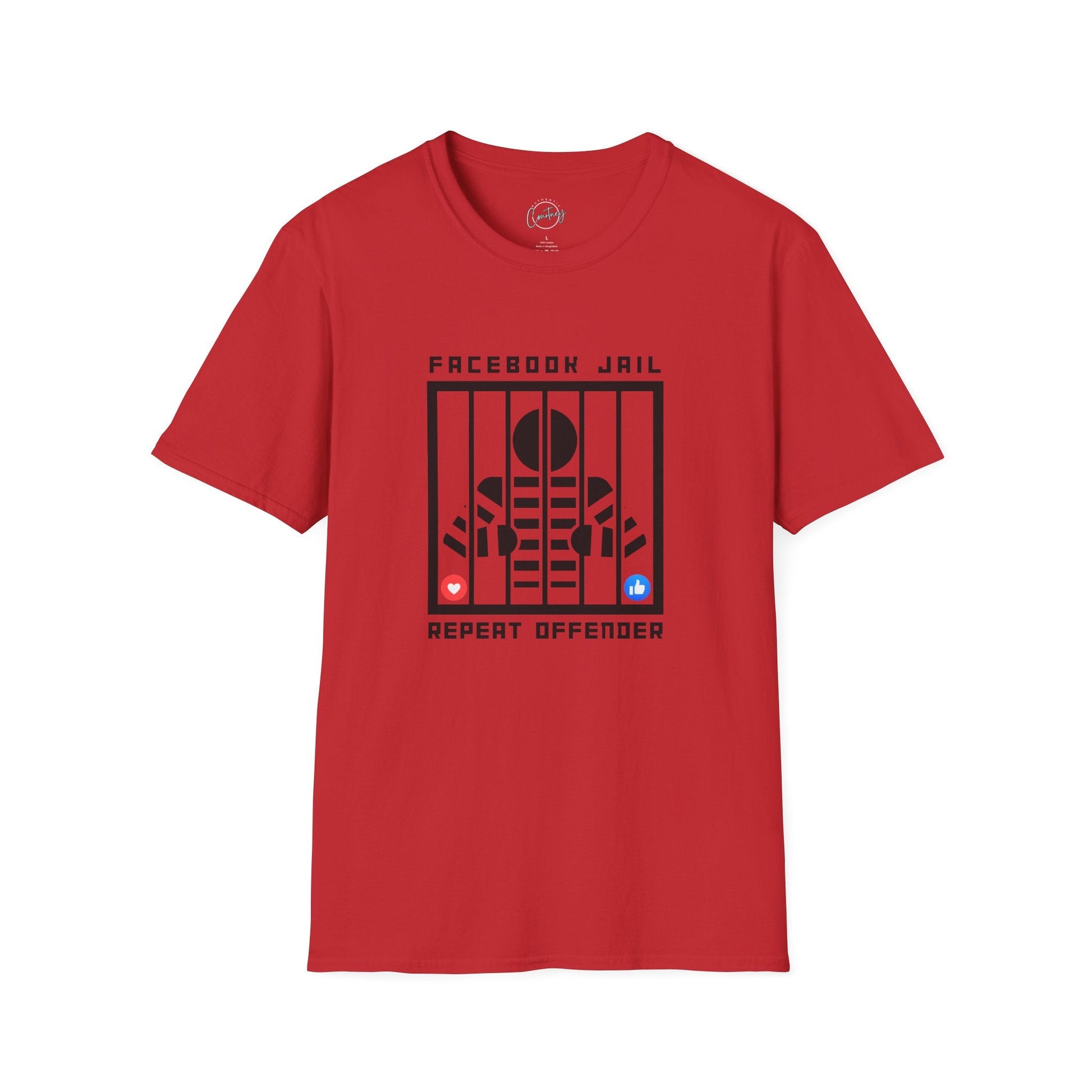 Facebook Jail Repeat Offender T-shirt | Man Behind Bars Design | Funny Social Media Protest Shirt | Get Banned in Style