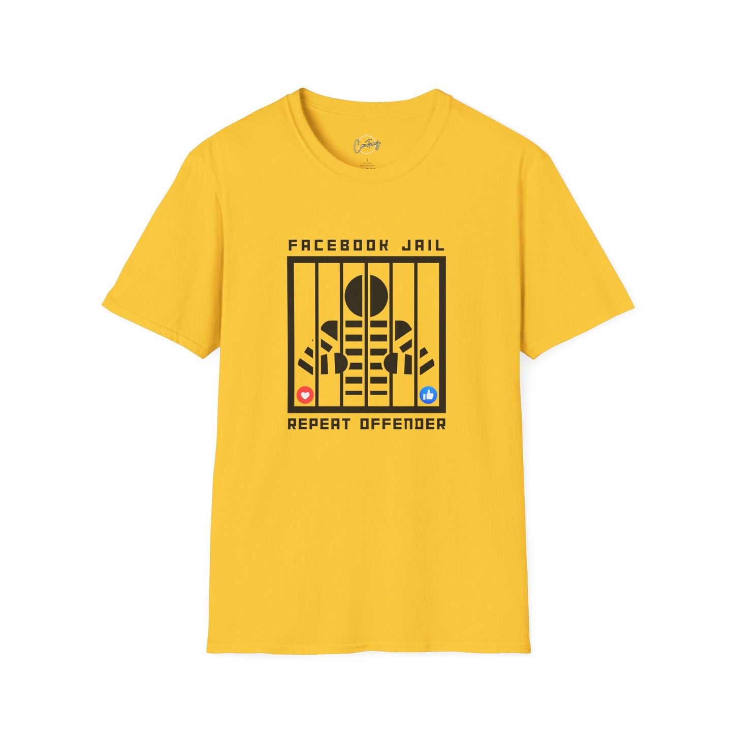 Facebook Jail Repeat Offender T-shirt | Man Behind Bars Design | Funny Social Media Protest Shirt | Get Banned in Style