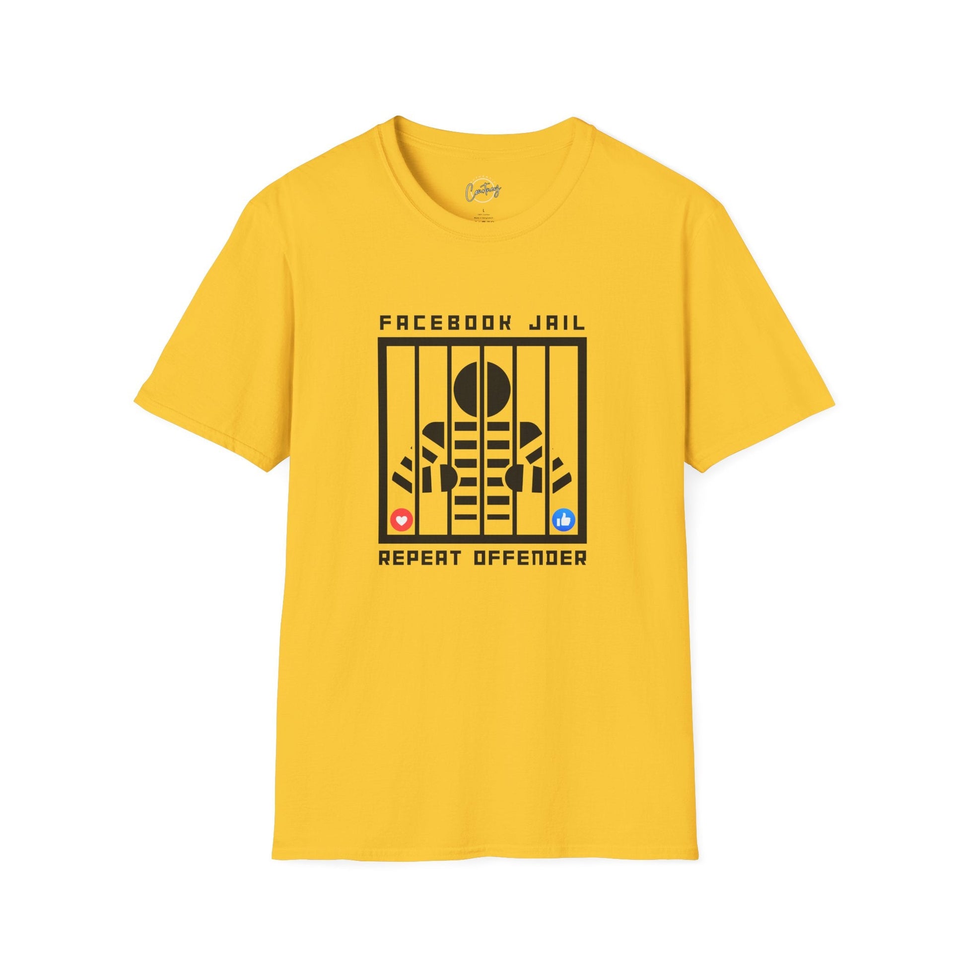Facebook Jail Repeat Offender T-shirt | Man Behind Bars Design | Funny Social Media Protest Shirt | Get Banned in Style