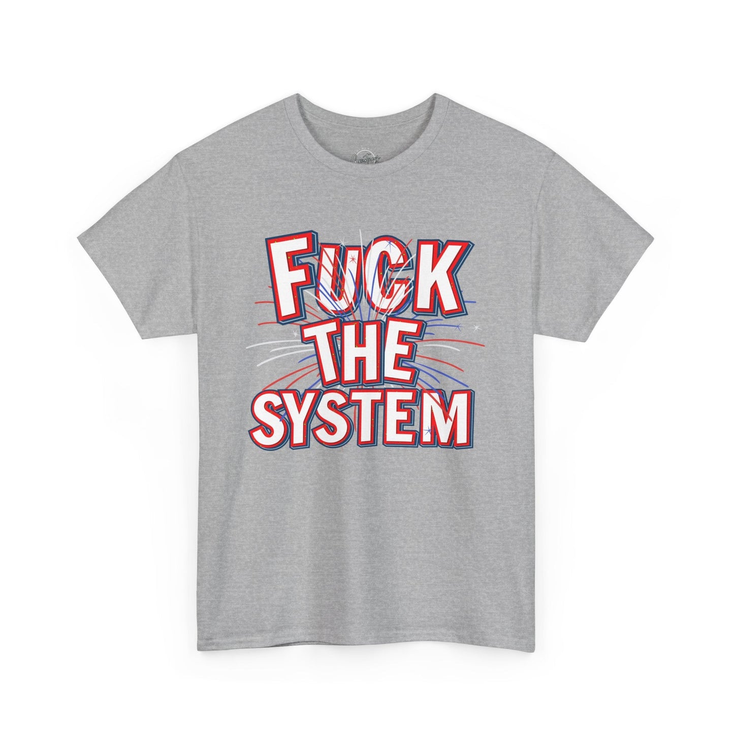 Fuck the System Patriotic T-Shirt | Fireworks Graphic | Bold Independence Tee - Sport Grey / S - T-Shirt