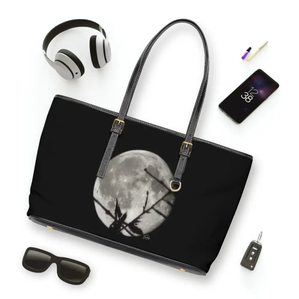 Lunar Botanica: Silver Crossing PU Leather Shoulder Bag - 17’’ x 11’’ / Black - Bags
