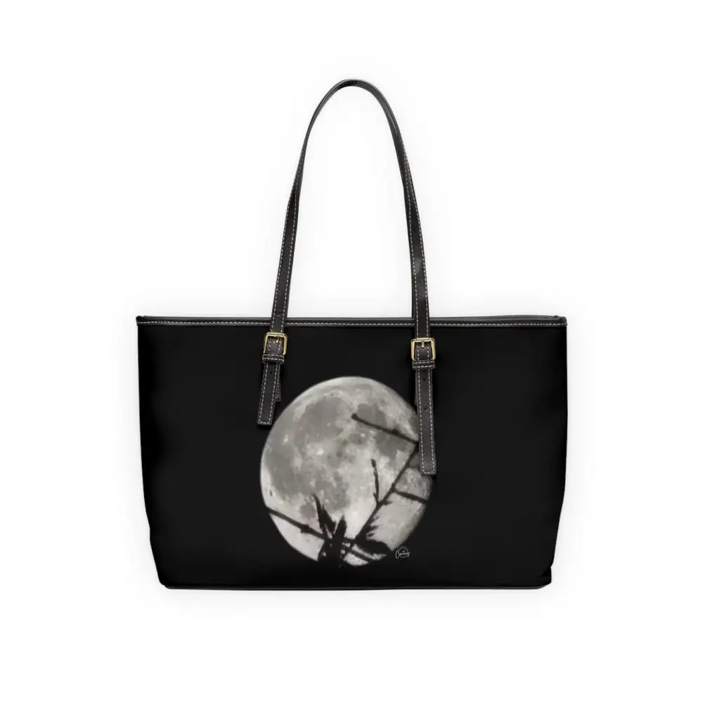 Lunar Botanica: Silver Crossing PU Leather Shoulder Bag - 17’’ x 11’’ / Black - Bags