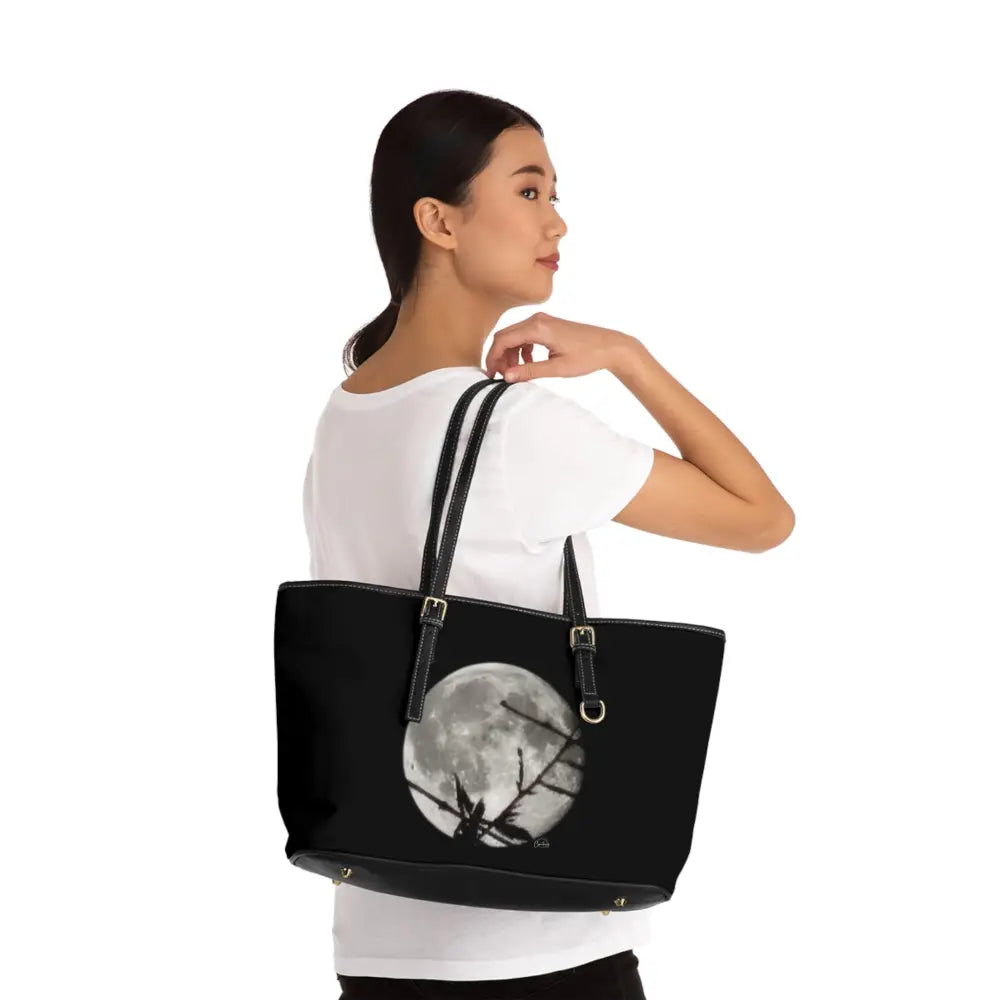 Lunar Botanica: Silver Crossing PU Leather Shoulder Bag - 17’’ x 11’’ / Black - Bags