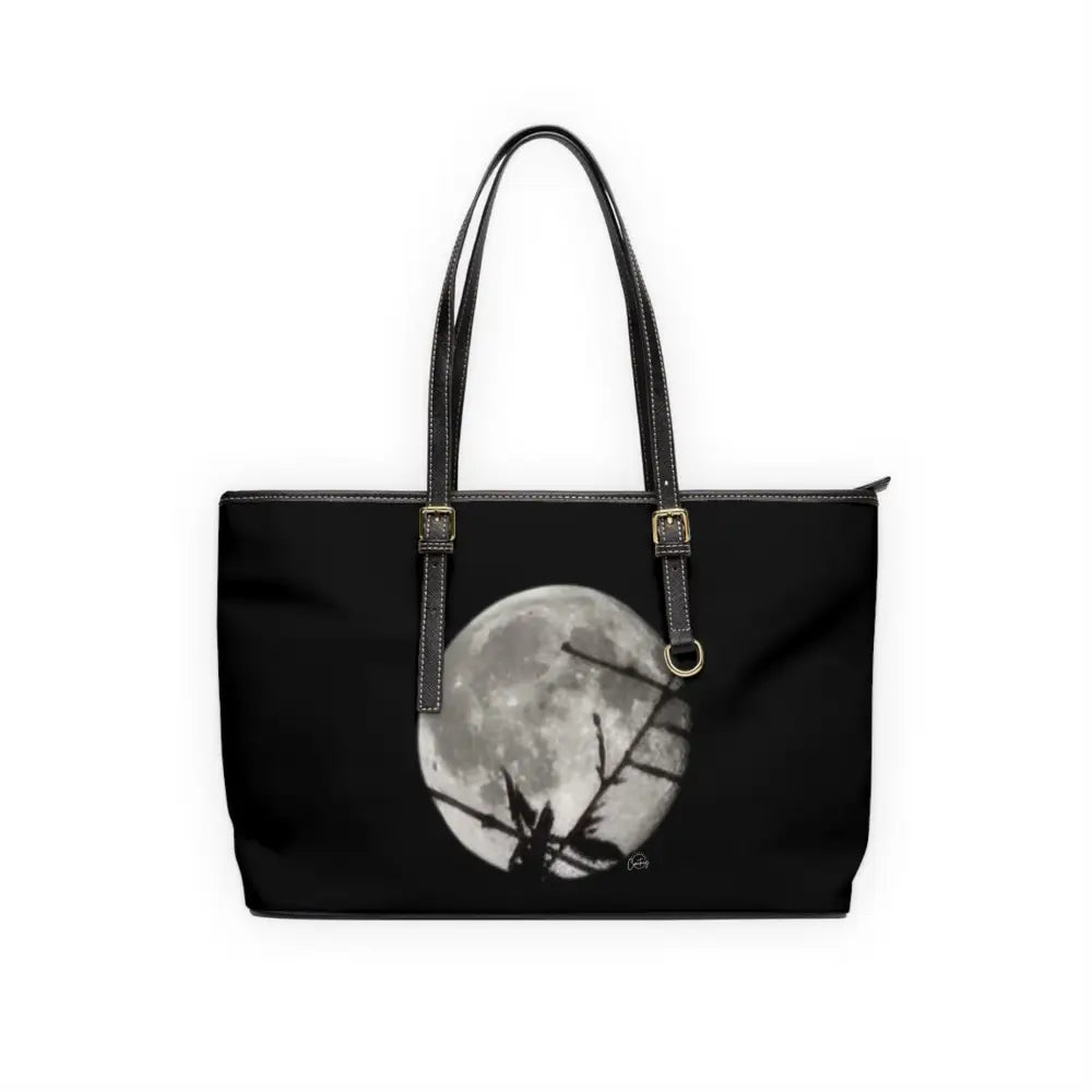 Lunar Botanica: Silver Crossing PU Leather Shoulder Bag - 17’’ x 11’’ / Black - Bags