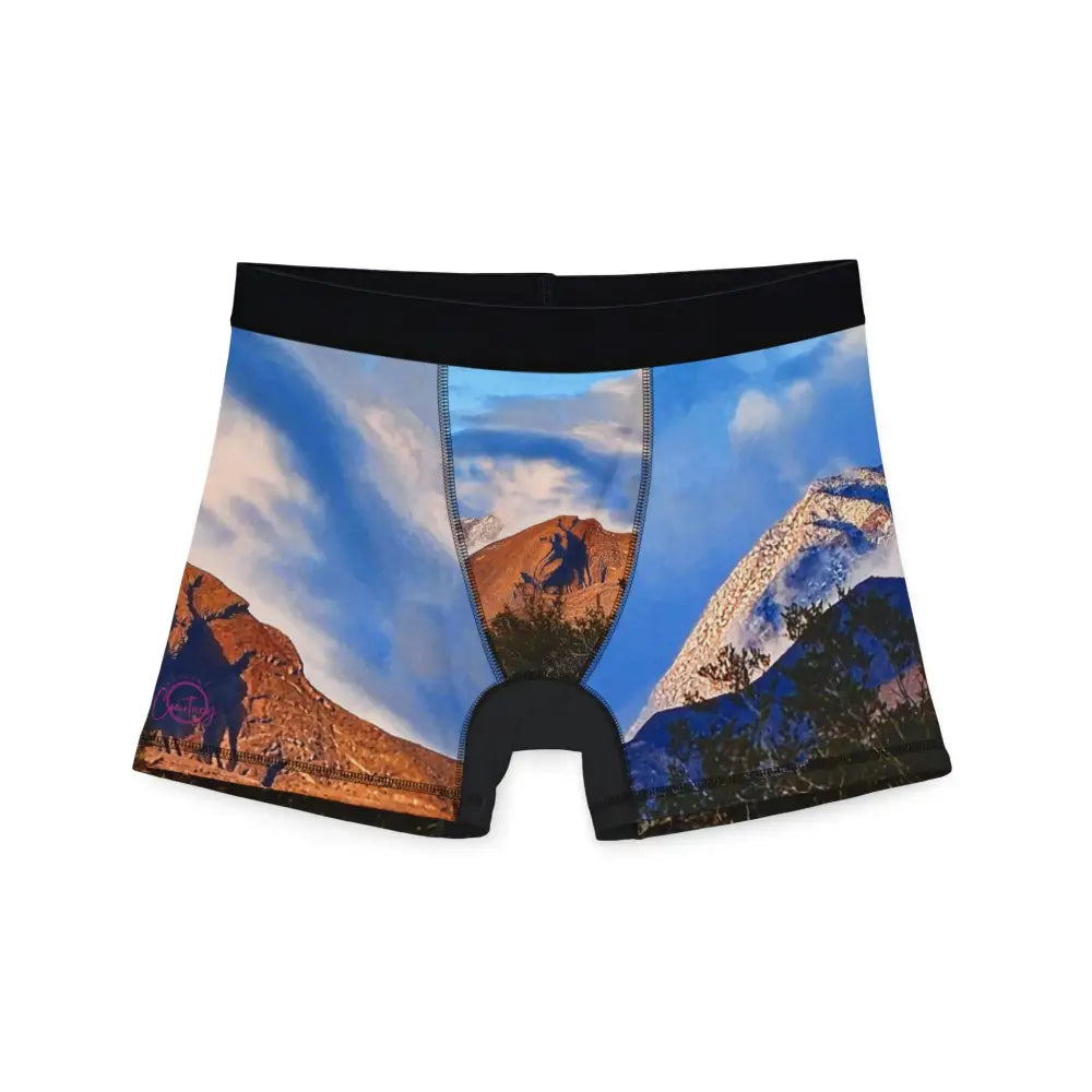 ’Mountains Whisper’ Designer Boxer Briefs - S / Black stitching - All Over Prints