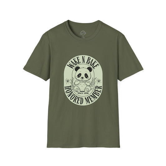 Panda Bear ’Wake and Bake’ Honored Member T-shirt | Funny Cannabis Shirt | Cool Panda Design Tee | Stoner Apparel - S