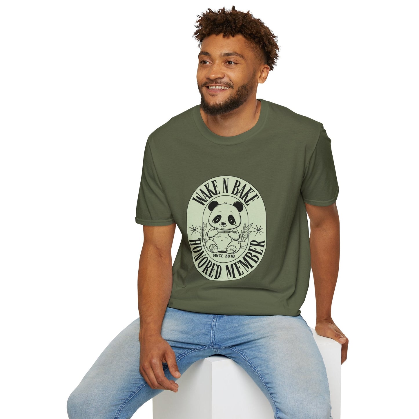 Panda Bear ’Wake and Bake’ Honored Member T-shirt | Funny Cannabis Shirt | Cool Panda Design Tee | Stoner Apparel