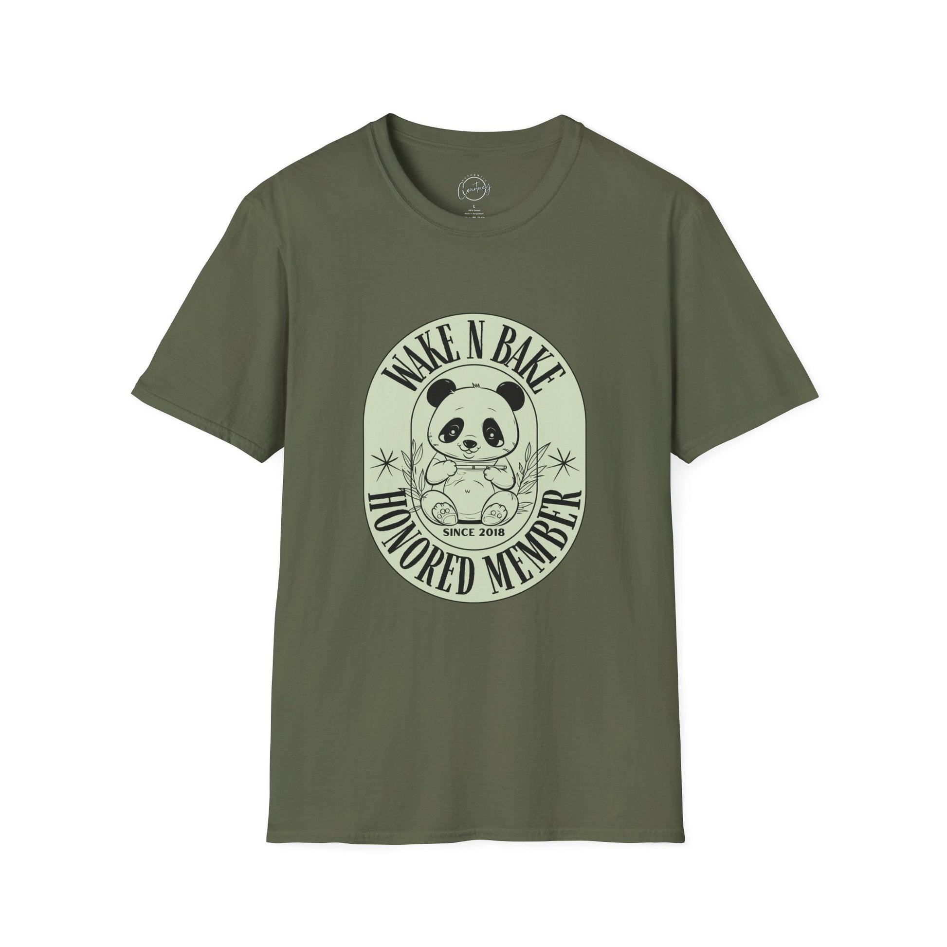 Panda Bear ’Wake and Bake’ Honored Member T shirt | Funny Cannabis Shirt | Cool Panda Design Tee | Stoner Apparel S
