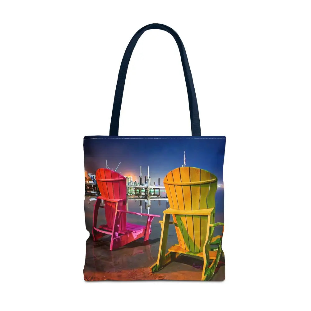 Pensacola Bay Beach Chair Breeze - Authentic Courtney Photography Tote Bag - 18’’ × 18’’ / Navy - Bags