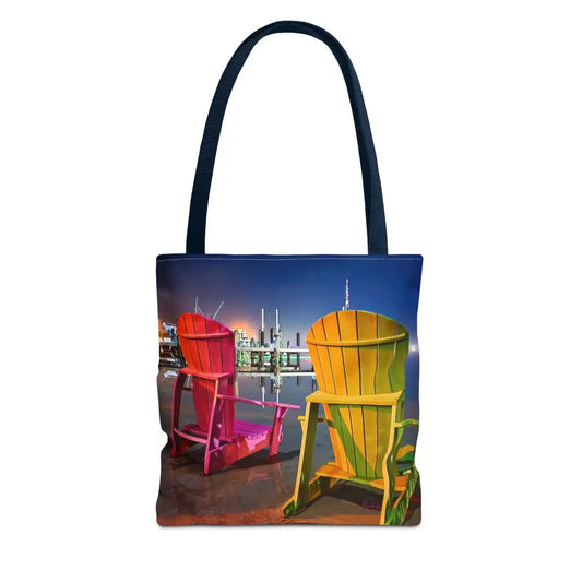 Pensacola Bay Beach Chair Breeze - Authentic Courtney Photography Tote Bag - 13’’ × 13’’ / Navy - Bags