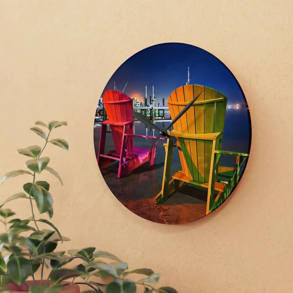 'Pensacola Bay Beach Chair Breeze' Original Photography Acrylic Wall Clock