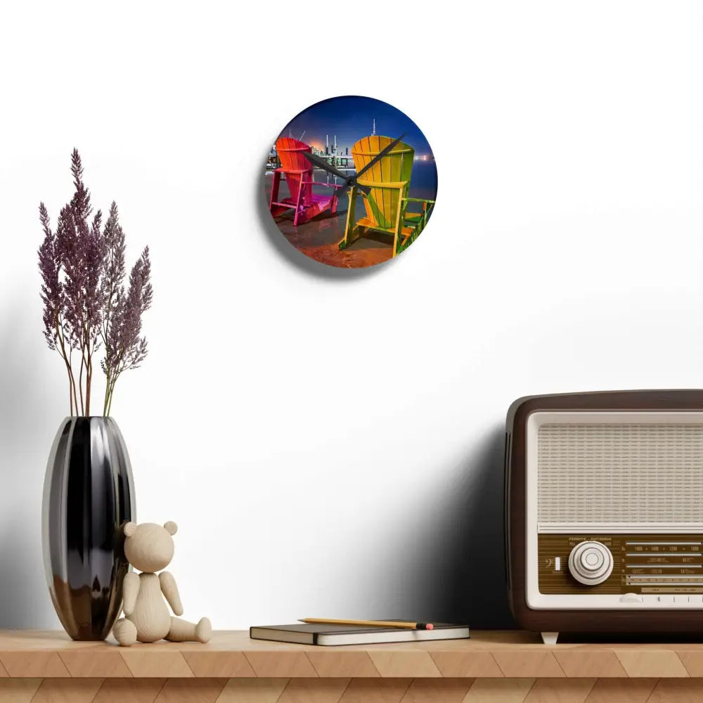 'Pensacola Bay Beach Chair Breeze' Original Photography Acrylic Wall Clock