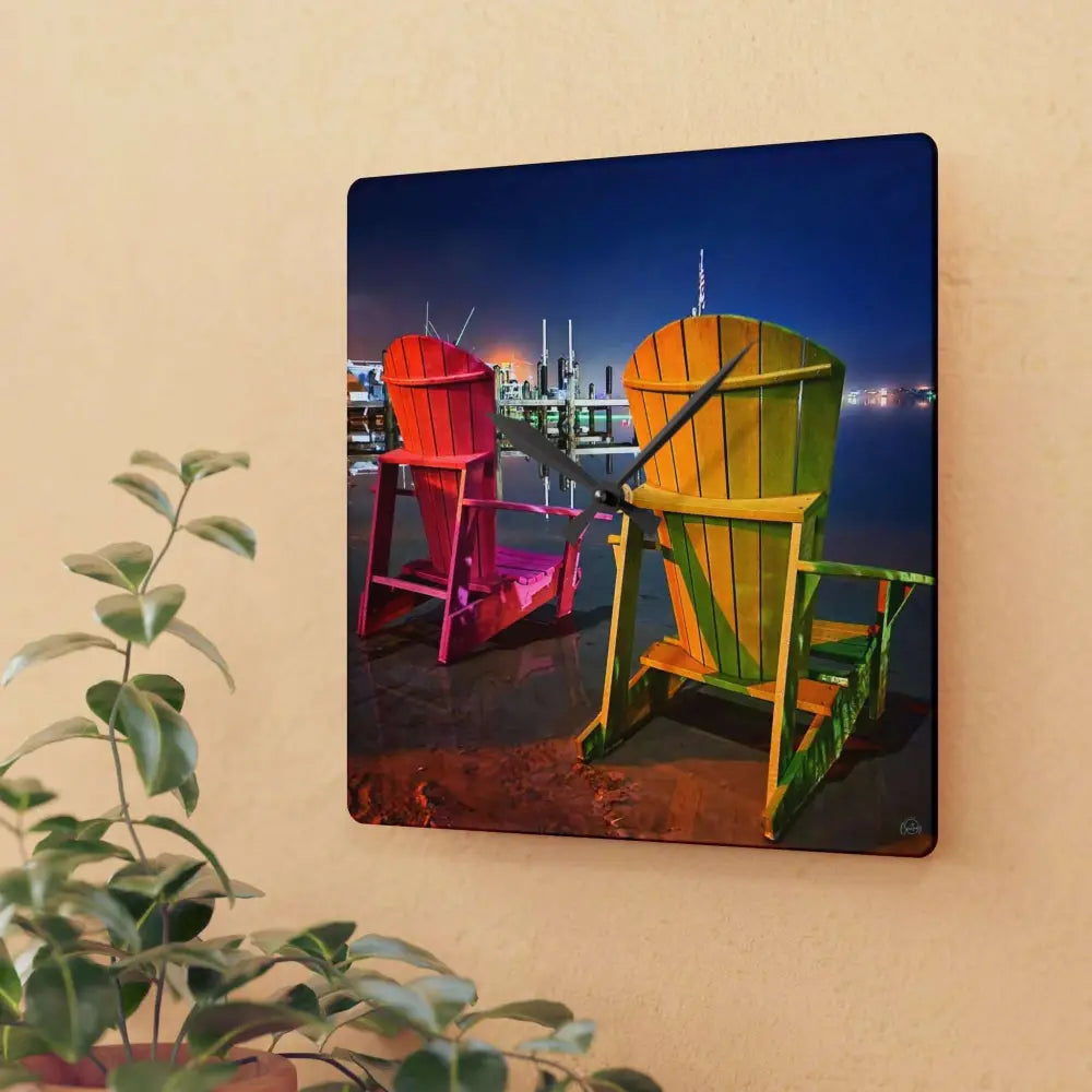 'Pensacola Bay Beach Chair Breeze' Original Photography Acrylic Wall Clock