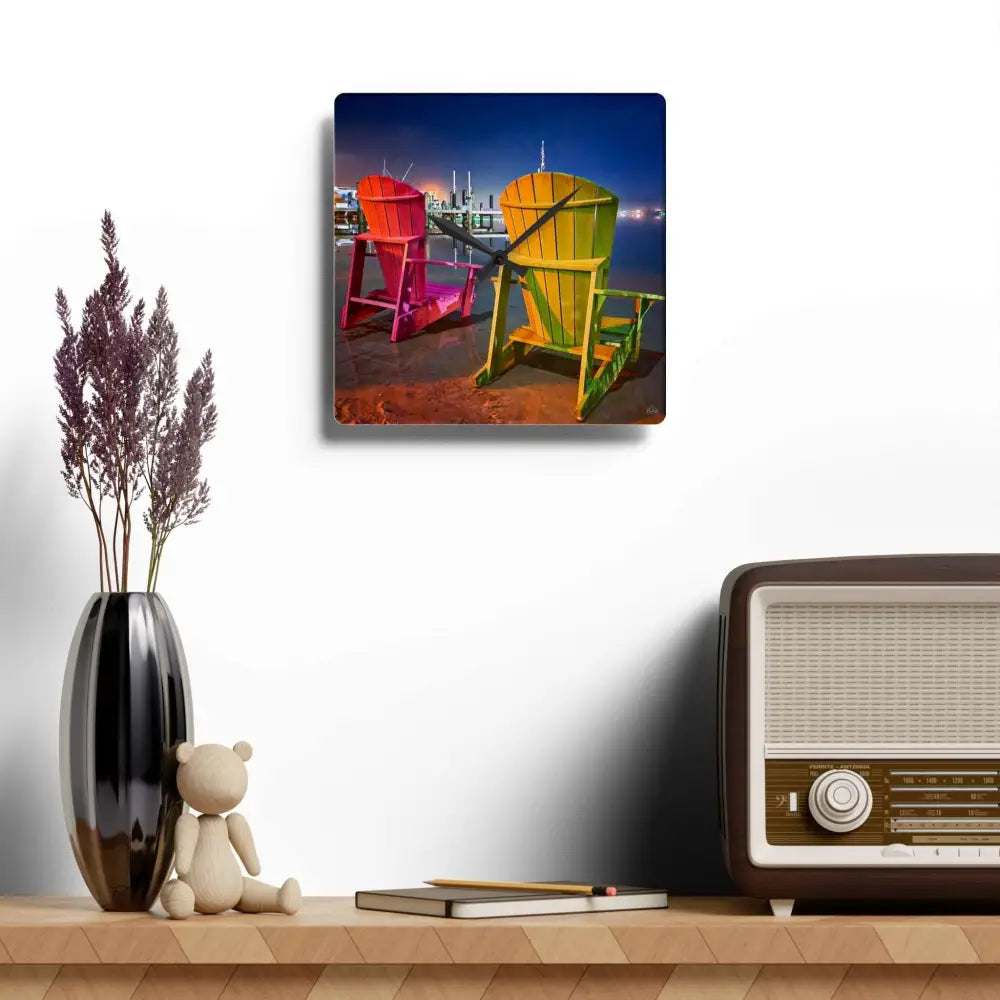 'Pensacola Bay Beach Chair Breeze' Original Photography Acrylic Wall Clock